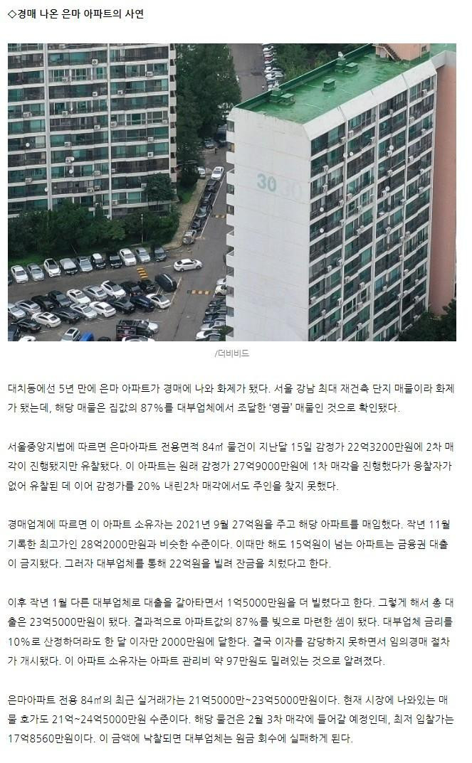 은마 아파트가 경매로 나온 이유