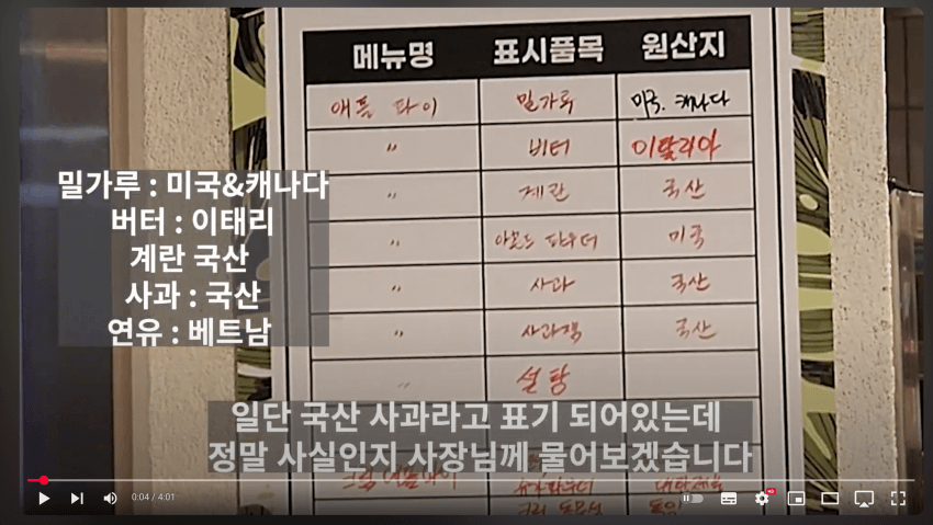 예산시장 백종원 애플양과점 원산지 논란