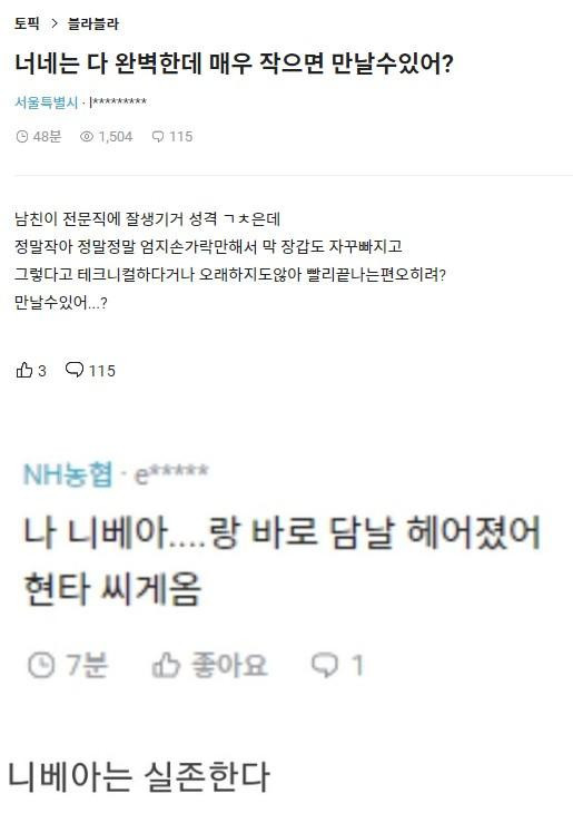 너네는 다 완벽한데 매우 작으면 만날 수 있어?