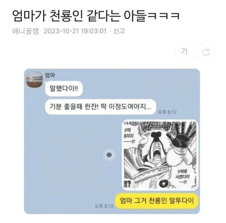 엄마가 천룡인 같다는 아들